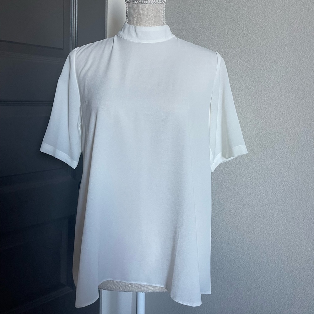 ASOS White High Neck Blouse with Split Back Detail